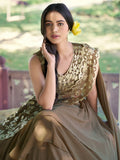 Lavish Brown Thread Work Georgette Lehenga With Attached Dupatta