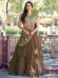 Lavish Brown Thread Work Georgette Lehenga With Attached Dupatta