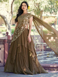Lavish Brown Thread Work Georgette Lehenga With Attached Dupatta