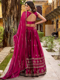 Aesthetic Dark Pink Thread Embroidery Silk Wedding Wear Lehenga Choli
