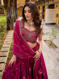 Aesthetic Dark Pink Thread Embroidery Silk Wedding Wear Lehenga Choli