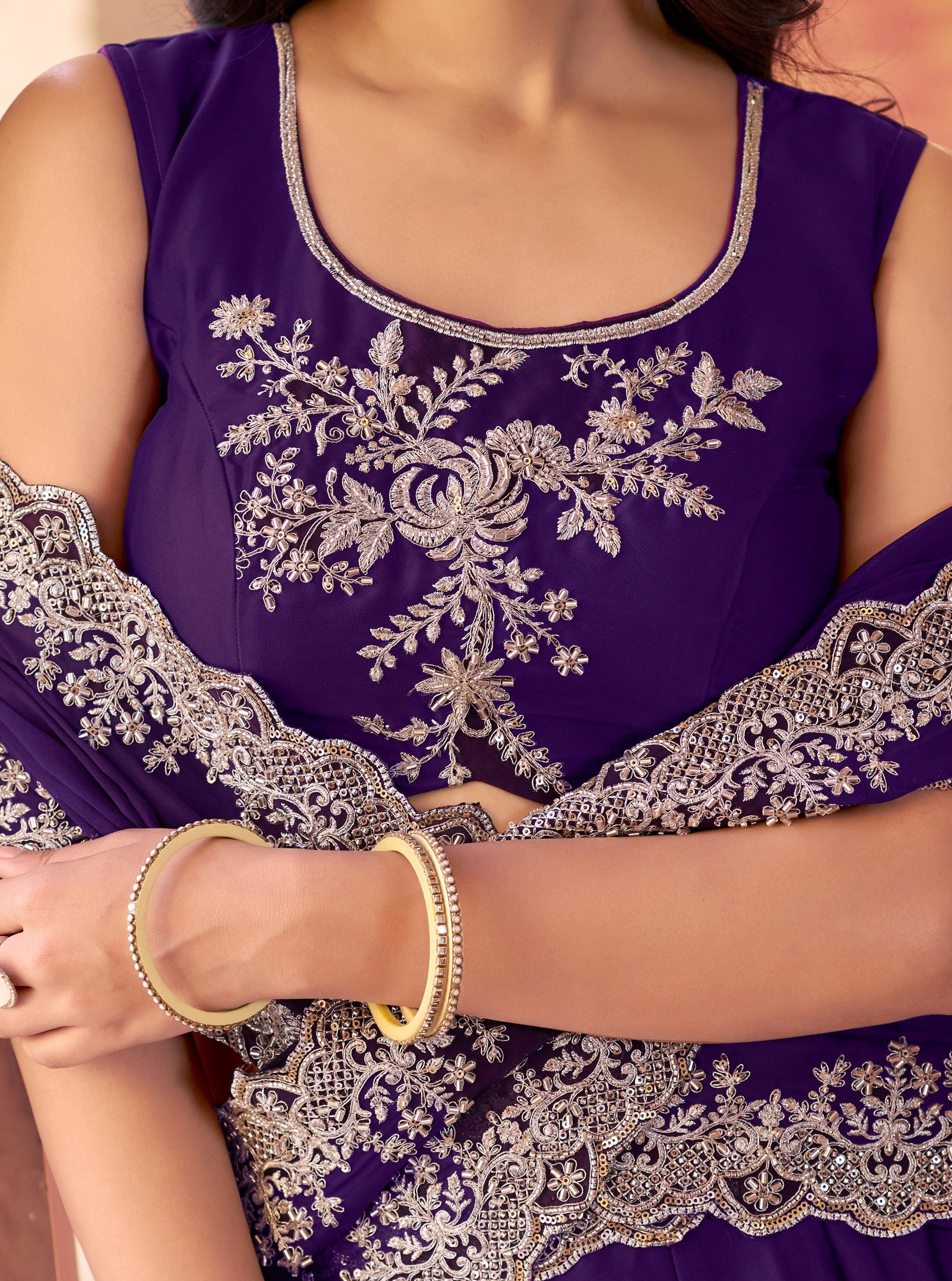 Incredible Purple Thread Embroidery Silk Festival Wear Lehenga Choli With Dupatta