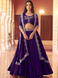 Incredible Purple Thread Embroidery Silk Festival Wear Lehenga Choli With Dupatta