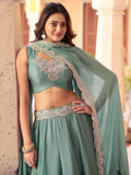 Fantastic Sea Green Sequins Work Silk Function Wear Lehenga Choli With Dupatta