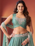 Fantastic Sea Green Sequins Work Silk Function Wear Lehenga Choli With Dupatta