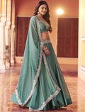 Fantastic Sea Green Sequins Work Silk Function Wear Lehenga Choli With Dupatta