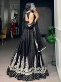 Precious Black Embroidered Silk Wedding Wear Lehenga Choli With Dupatta