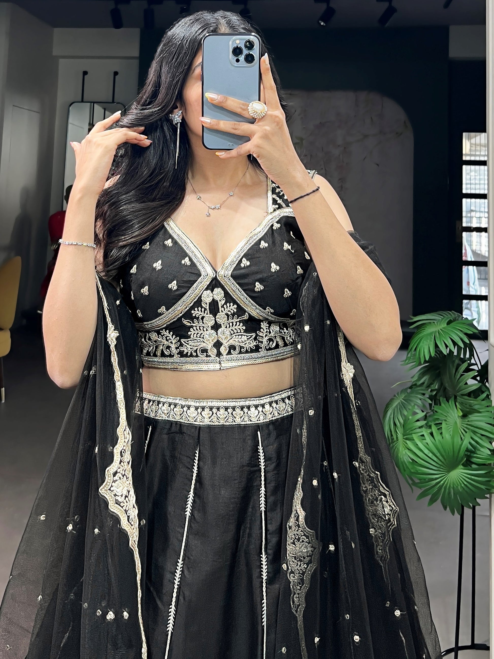 Precious Black Embroidered Silk Wedding Wear Lehenga Choli With Dupatta