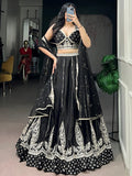 Precious Black Embroidered Silk Wedding Wear Lehenga Choli With Dupatta