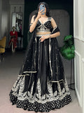 Precious Black Embroidered Silk Wedding Wear Lehenga Choli With Dupatta