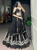 Precious Black Embroidered Silk Wedding Wear Lehenga Choli With Dupatta