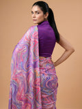 Wonderful Lavender Printed Satin Festive Wear Saree With Blouse