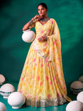 Sunny Yellow Floral Printed Silk Haldi Wear Lehenga Choli