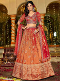 Marvelous Orange Zari Weaving Tissue Bridesmaid Lehenga Choli With Dupatta