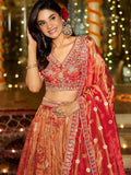 Marvelous Orange Zari Weaving Tissue Bridesmaid Lehenga Choli With Dupatta
