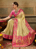Glowing Golden Zari Woven Tissue Silk Festive Wear Saree