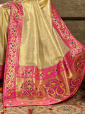 Glowing Golden Zari Woven Tissue Silk Festive Wear Saree