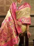 Glowing Golden Zari Woven Tissue Silk Festive Wear Saree