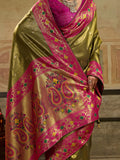 Grand Olive Green Zari Woven Tissue Silk Festive Wear Saree