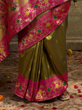 Grand Olive Green Zari Woven Tissue Silk Festive Wear Saree