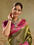 Grand Olive Green Zari Woven Tissue Silk Festive Wear Saree