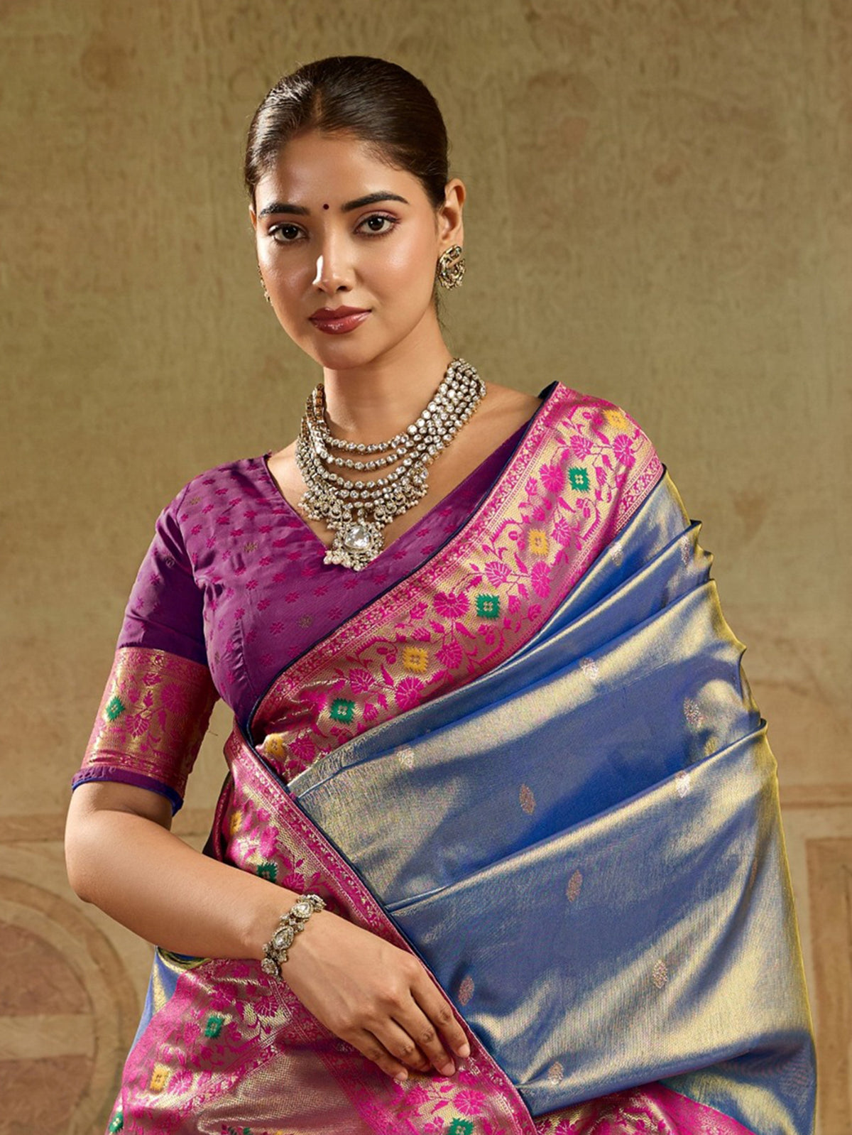 Impressive Blue Zari Woven Tissue Silk Festive Wear Saree