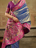 Impressive Blue Zari Woven Tissue Silk Festive Wear Saree