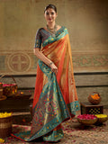 Fascinating Orange Zari Woven Tissue Silk Wedding Wear Saree