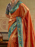 Fascinating Orange Zari Woven Tissue Silk Wedding Wear Saree
