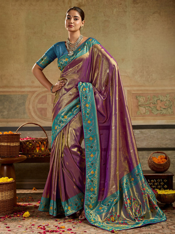 Marvelous Mauve Zari Woven Tissue Silk Function Wear Saree