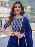 Alluring Blue Sequins Embroidered Georgette Lehenga Choli With Dupatta