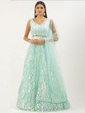 Attractive Sky Blue Sequins Net Designer Lehenga Choli With Dupatta