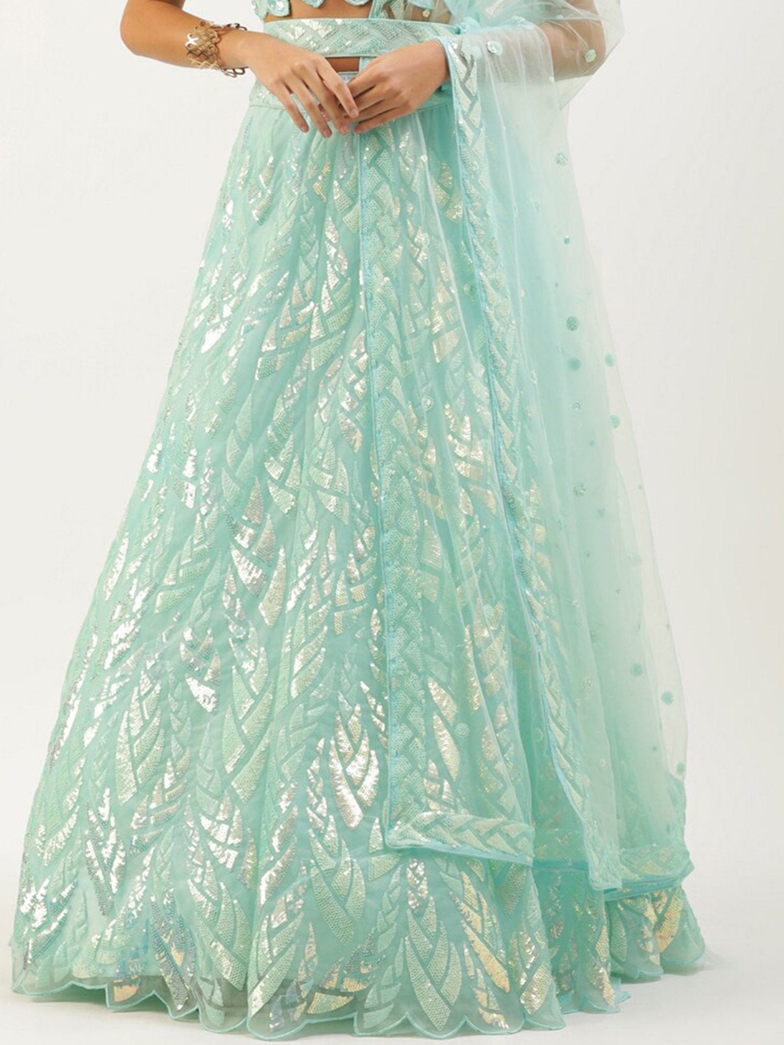 Attractive Sky Blue Sequins Net Designer Lehenga Choli With Dupatta