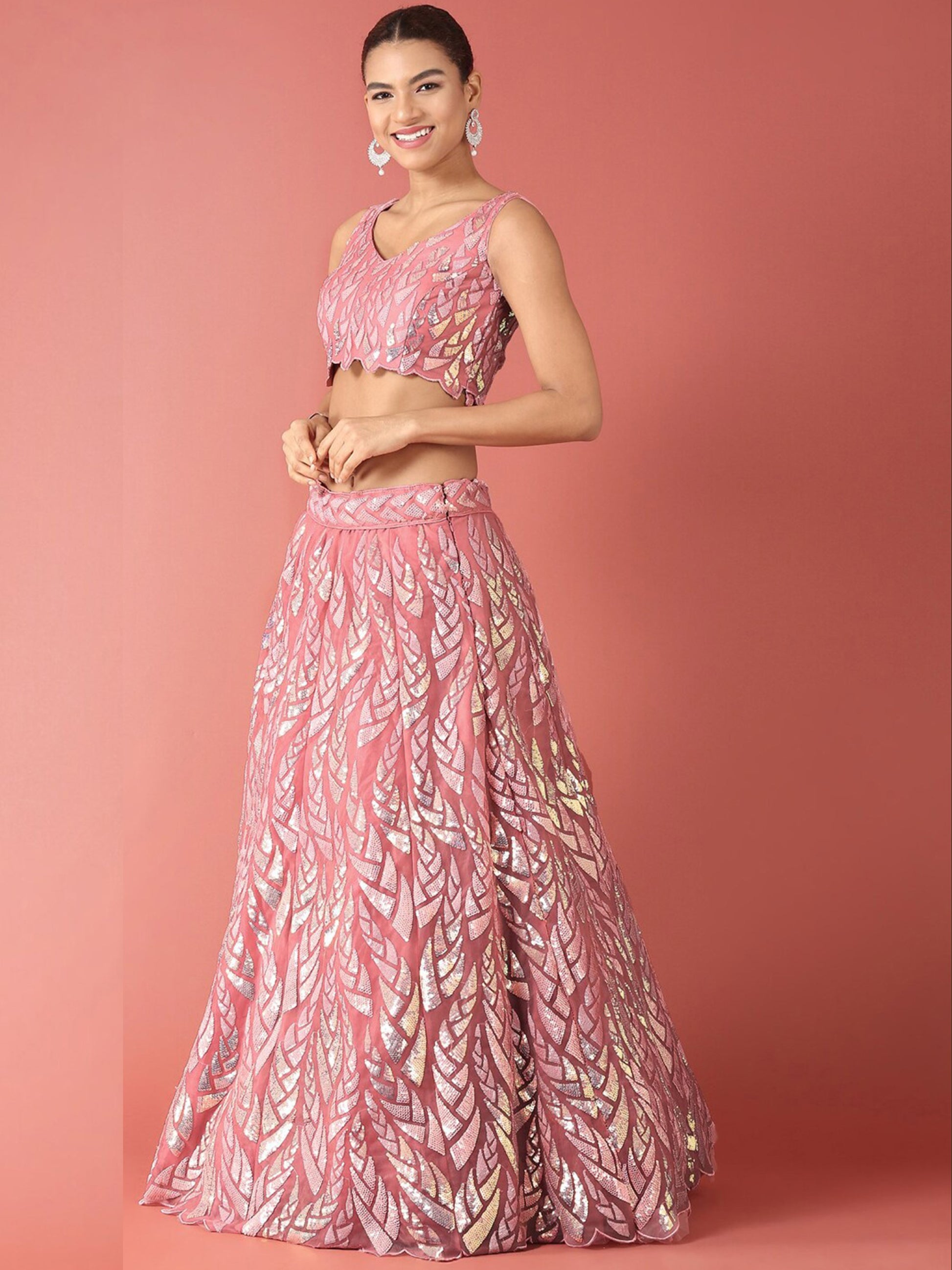 Outstanding Pink Sequins Net Reception Wear Lehenga Choli