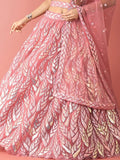 Outstanding Pink Sequins Net Reception Wear Lehenga Choli