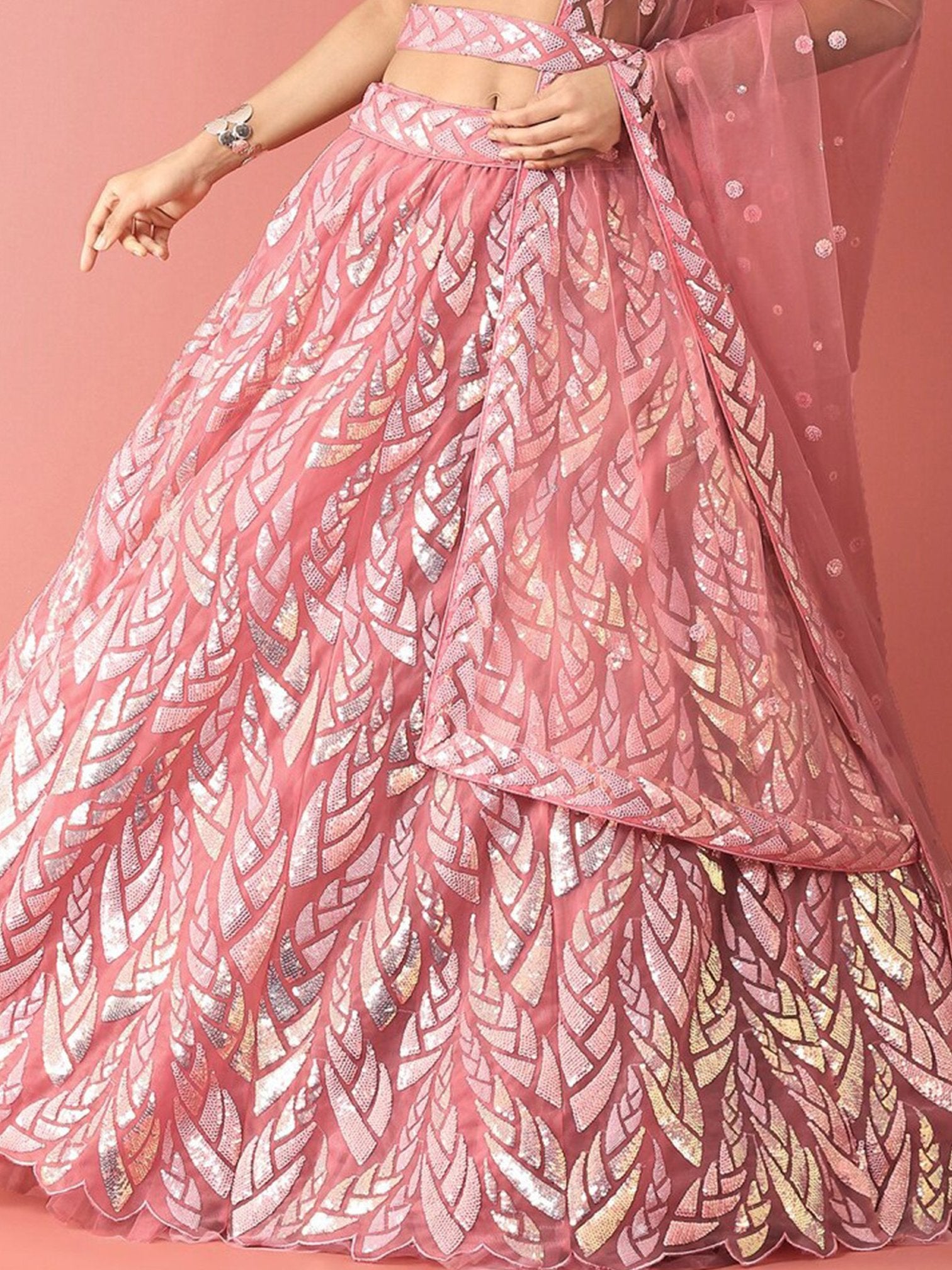 Outstanding Pink Sequins Net Reception Wear Lehenga Choli