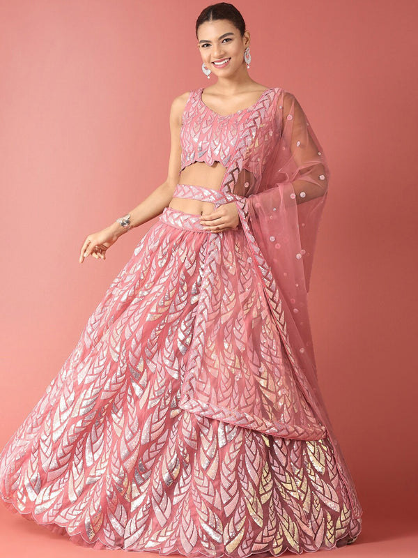 Outstanding Pink Sequins Net Reception Wear Lehenga Choli