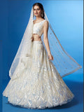 Exquisite White Sequins Net Sangeet Wear Lehenga Choli With Dupatta
