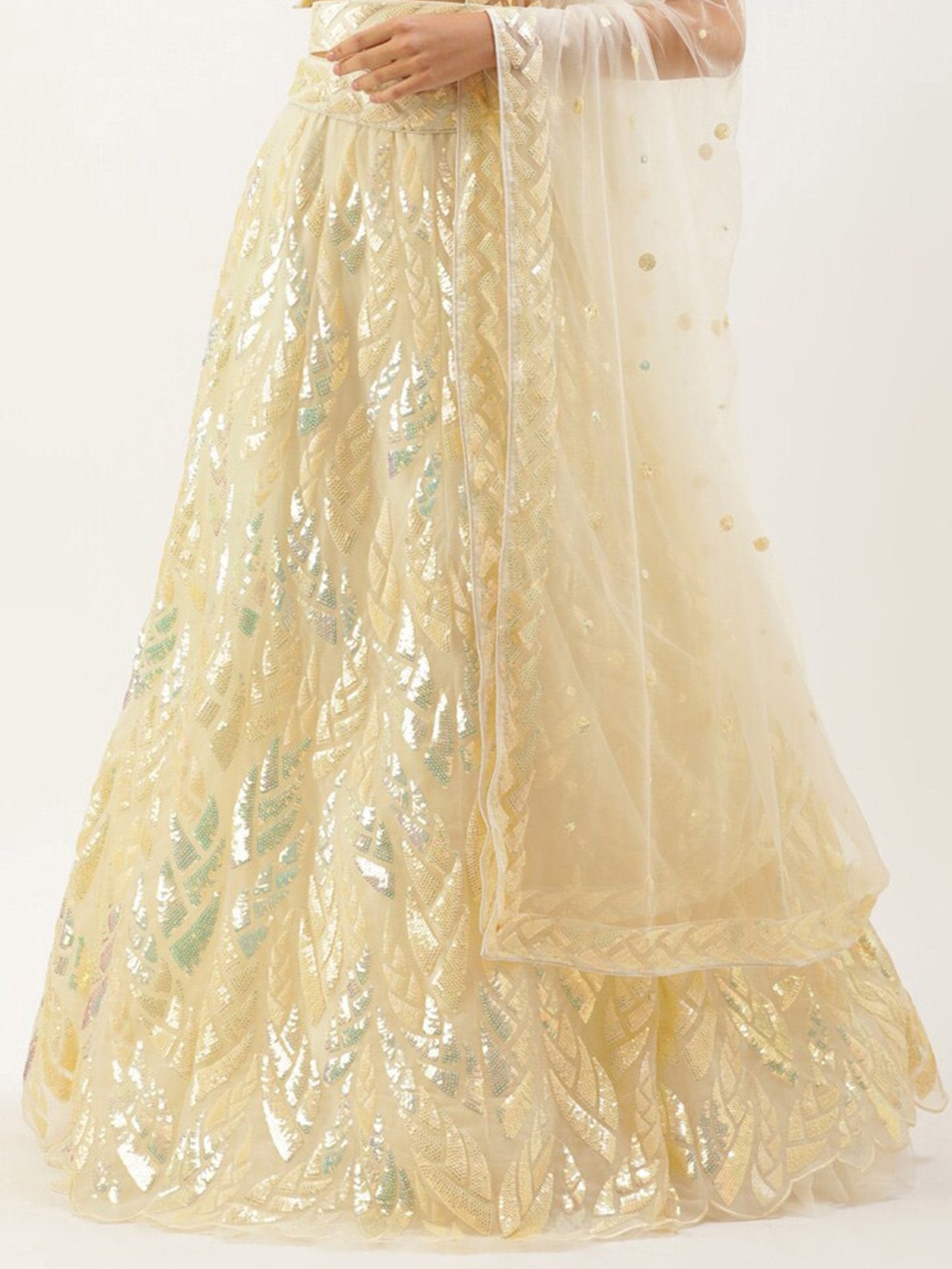 Glorious Beige Sequins Net Festive Wear Lehenga Choli With Dupatta