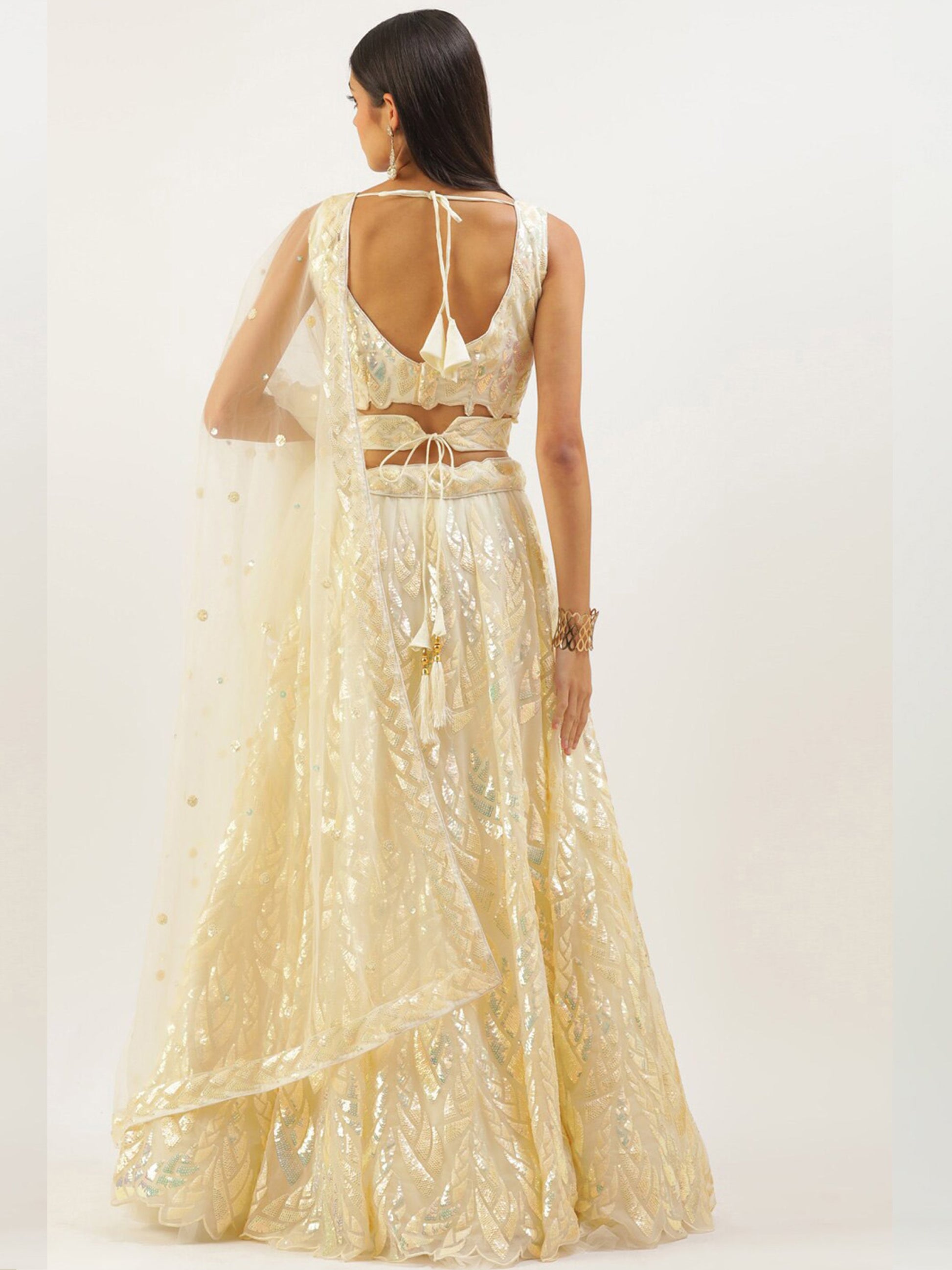 Glorious Beige Sequins Net Festive Wear Lehenga Choli With Dupatta