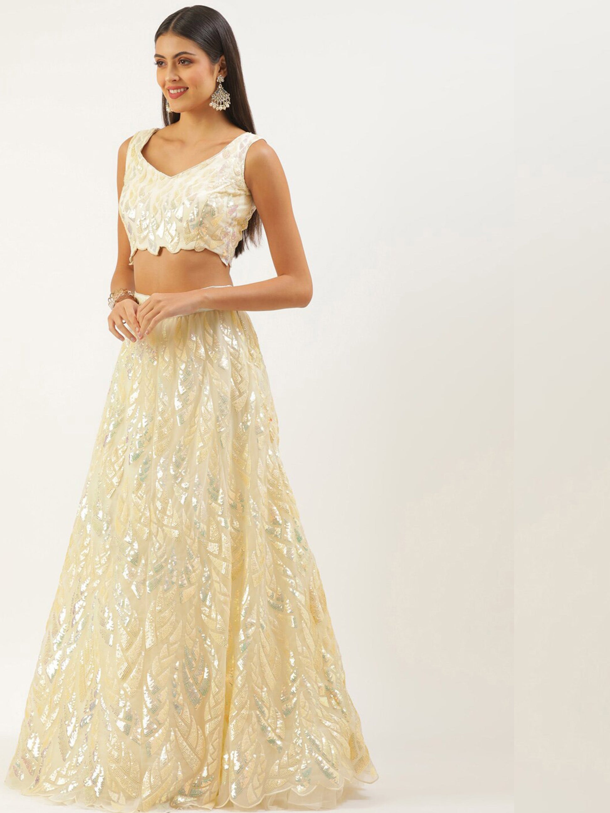 Glorious Beige Sequins Net Festive Wear Lehenga Choli With Dupatta