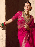 Ravishing Rani Pink Zari Weaving Georgette Engagement Wear Saree With Blouse
