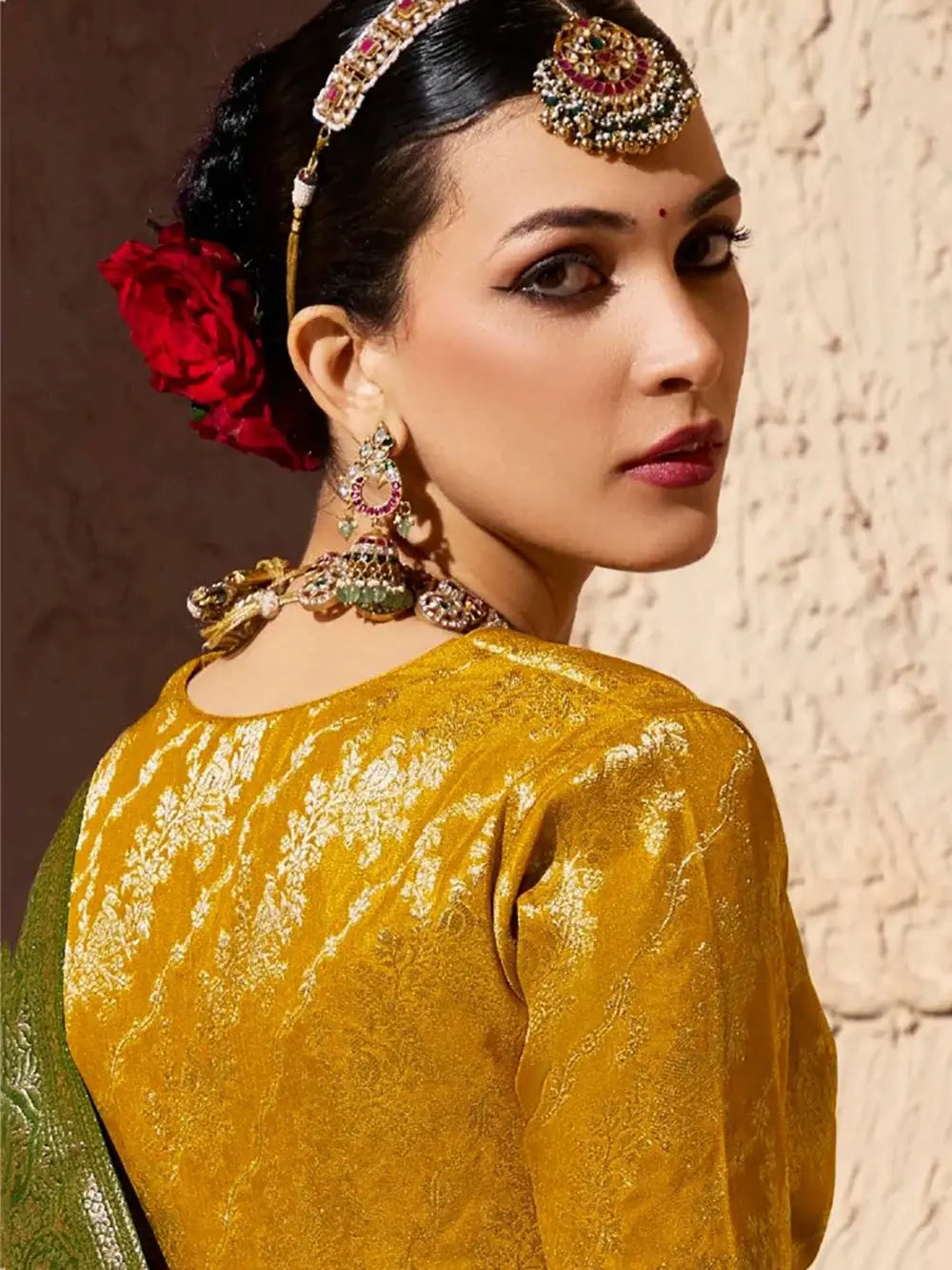 Terrific Bottle Green Zari Weaving Georgette Mehendi Wear Saree With Blouse