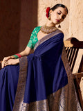 Amazeballs Navy Blue Zari Weaving Georgette Traditional Saree With Blouse