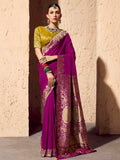 Classy Magenta Zari Weaving Georgette Designer Saree With Blouse