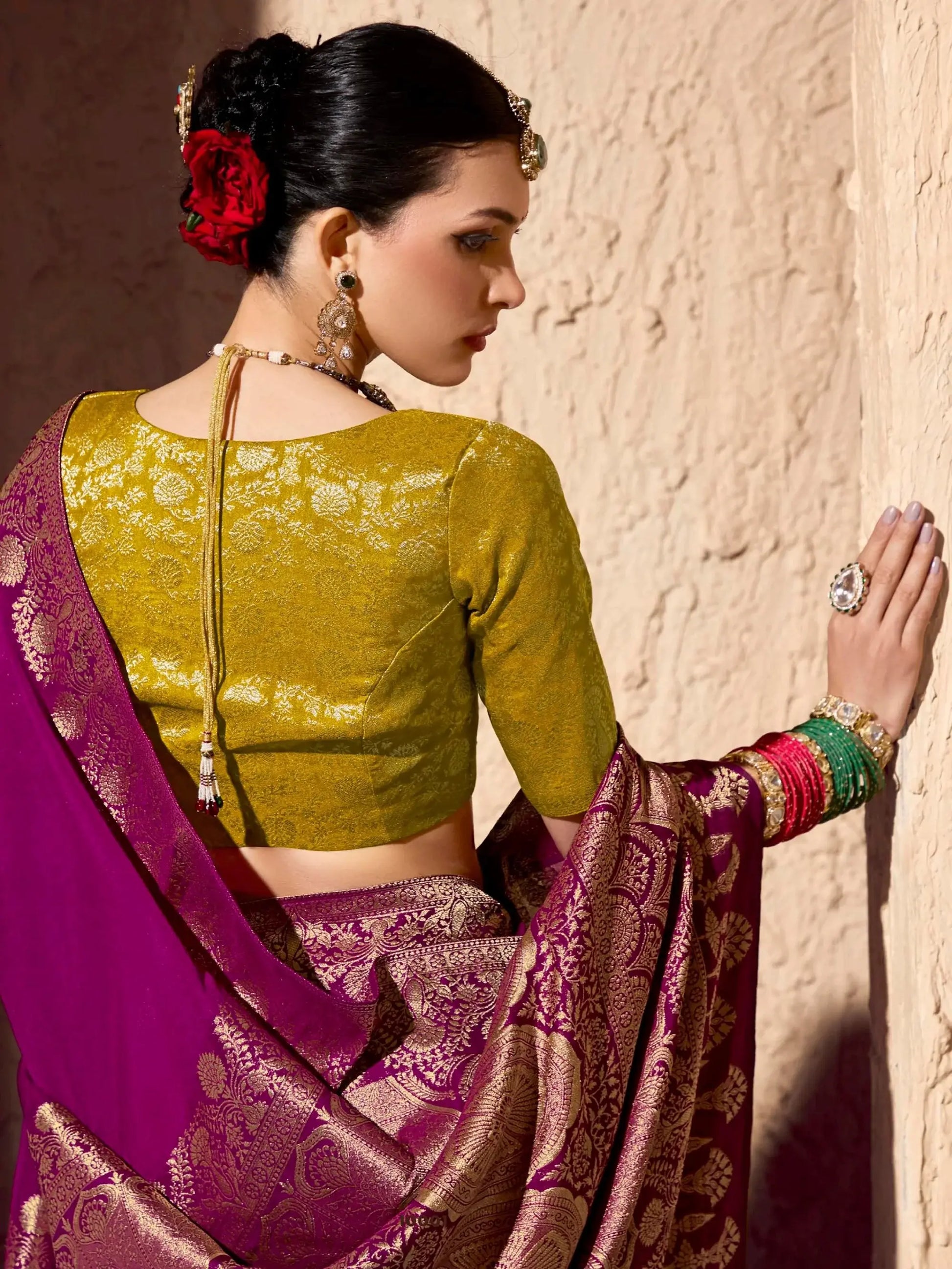 Classy Magenta Zari Weaving Georgette Designer Saree With Blouse