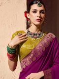Classy Magenta Zari Weaving Georgette Designer Saree With Blouse