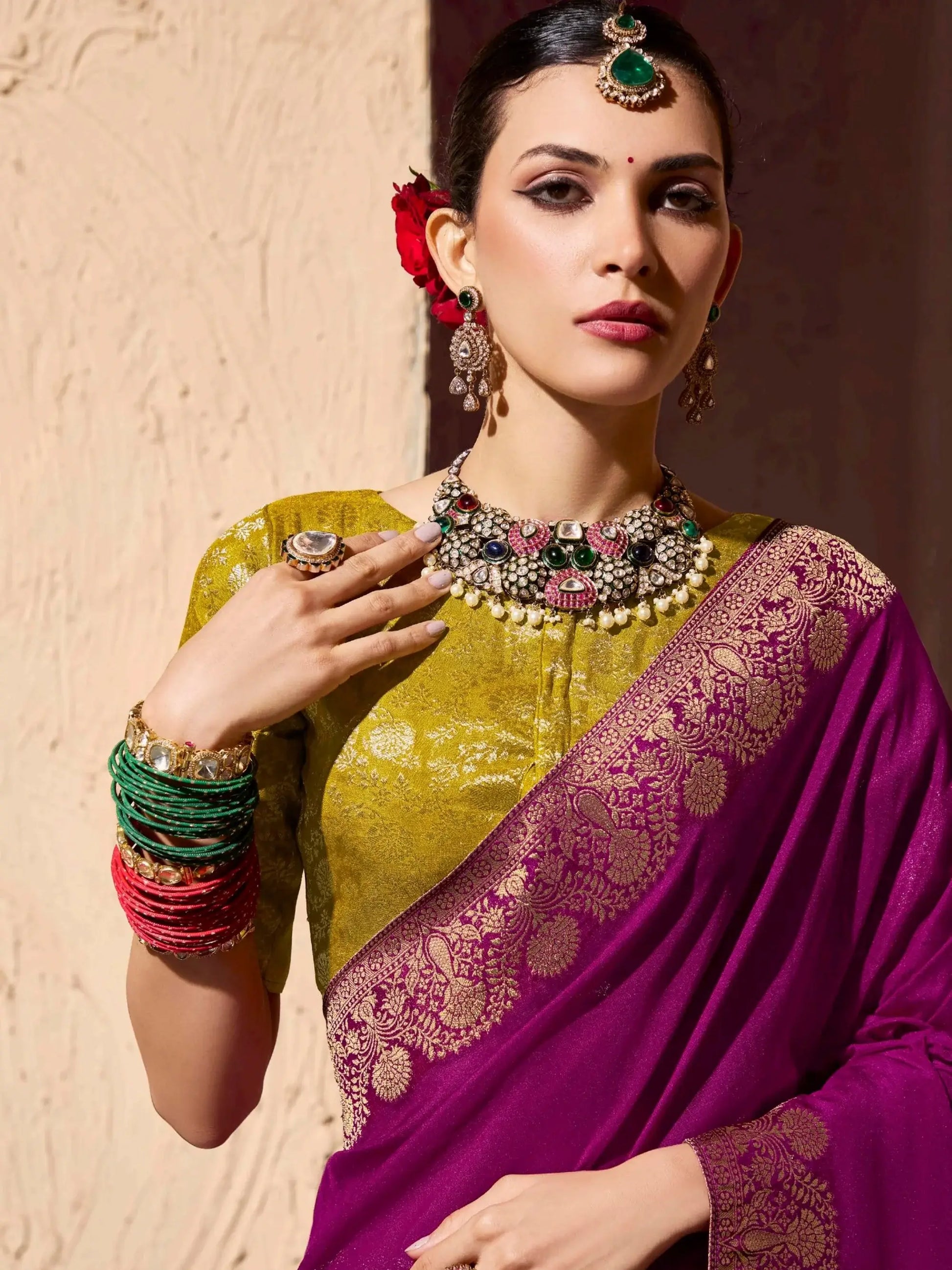 Classy Magenta Zari Weaving Georgette Designer Saree With Blouse