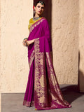 Classy Magenta Zari Weaving Georgette Designer Saree With Blouse