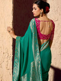 Stunning Teal Green Weaving Work Georgette Marraige Wear Saree With Blouse